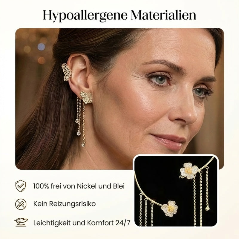 💕Schlichte Ohrclips mit Schmetterlings- und Blumenmotiv & Quasten – Elegant & bequem, ohne Ohrloch 🌸🦋