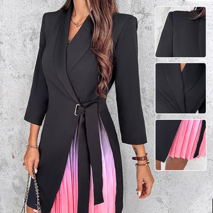 👔 60% RABATT! ✨ Tailliertes Blazer-Kleid – Ombre Revers, Plissee-Rock & Elegante Silhouette 💃
