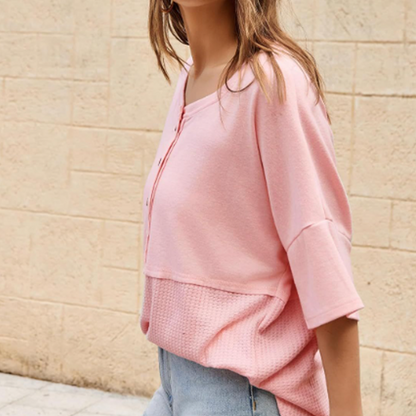 Lässiges Button-Down-Oberteil aus Waffelstrick