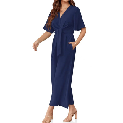 Eleganter V-Ausschnitt Jumpsuit mit breiter Taille und Bindeband für Damen
