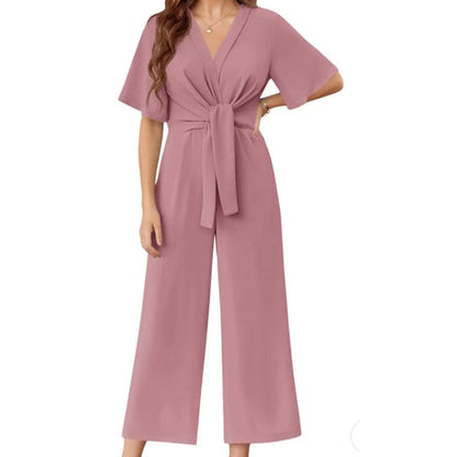 Eleganter V-Ausschnitt Jumpsuit mit breiter Taille und Bindeband für Damen