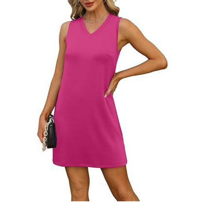 Architektonische Eleganz trifft Alltagstauglichkeit-Trägerkleid im Mini-Look mit V-Ausschnitt für Damen