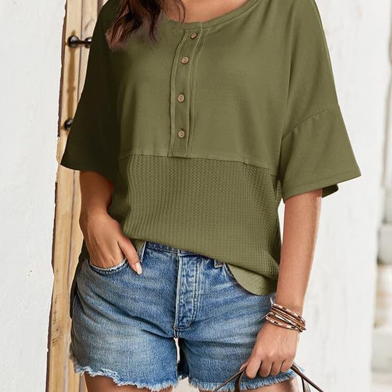 Lässiges Button-Down-Oberteil aus Waffelstrick