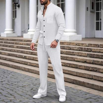 🎁2026 Neu eingetroffen 56 % RABATT💥Lässiges Waffelhemd und Hose für Herren, 2-teiliges Set