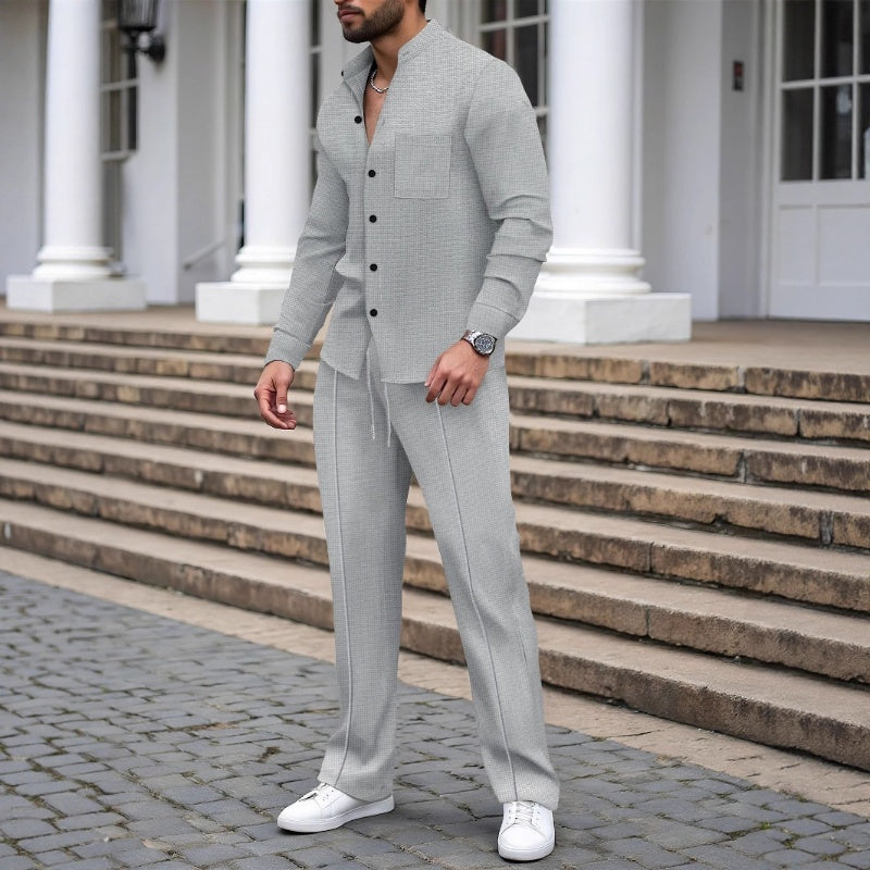 🎁2026 Neu eingetroffen 56 % RABATT💥Lässiges Waffelhemd und Hose für Herren, 2-teiliges Set
