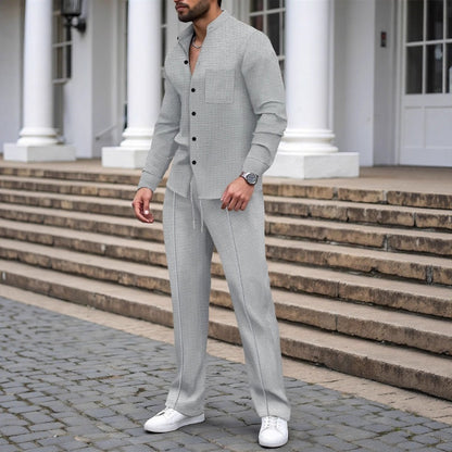 🎁2026 Neu eingetroffen 56 % RABATT💥Lässiges Waffelhemd und Hose für Herren, 2-teiliges Set