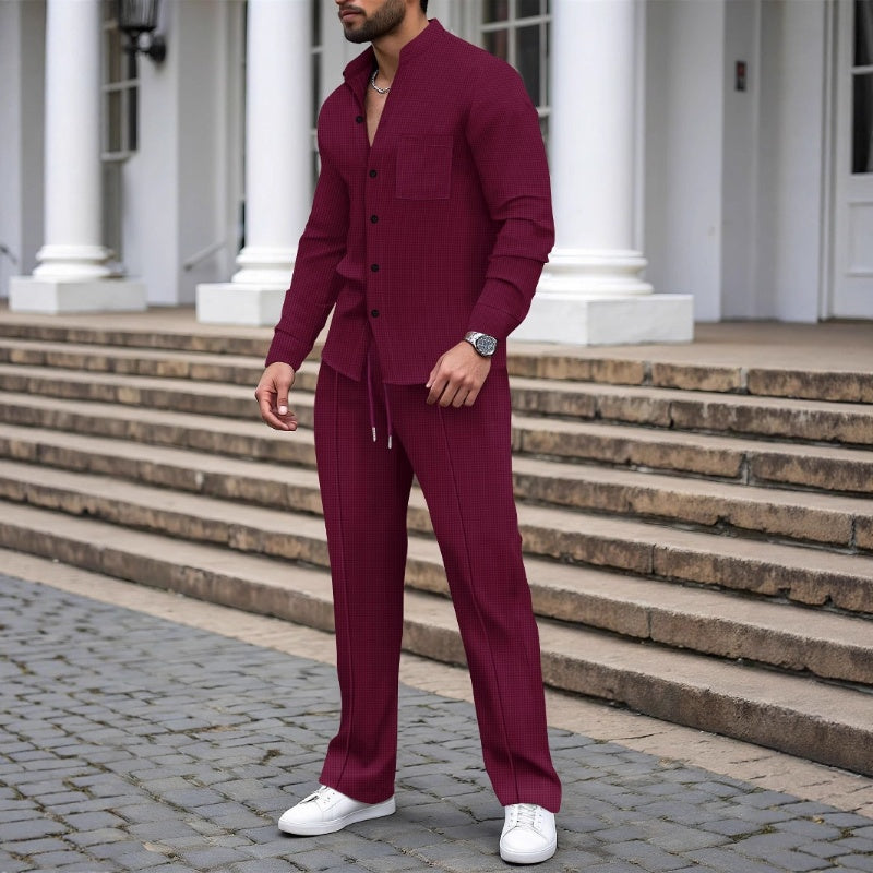 🎁2026 Neu eingetroffen 56 % RABATT💥Lässiges Waffelhemd und Hose für Herren, 2-teiliges Set