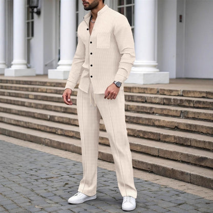 🎁2026 Neu eingetroffen 56 % RABATT💥Lässiges Waffelhemd und Hose für Herren, 2-teiliges Set