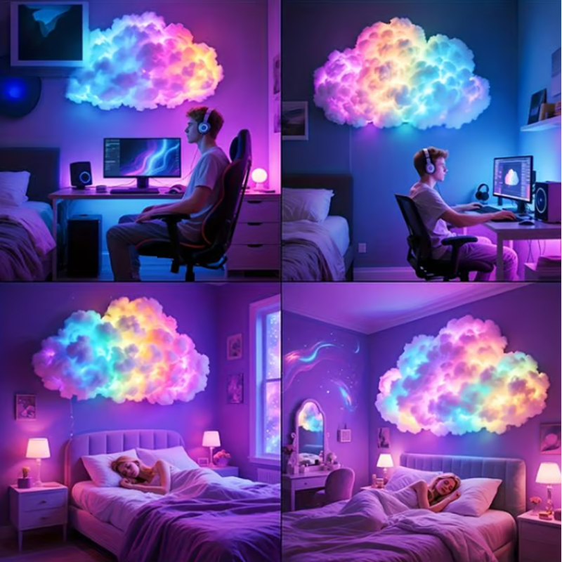 ☁️✨ DIY-Wolken-LED-Lichterkette – Mehrfarbenbeleuchtung + USB-Strom + Kreativset! ✨