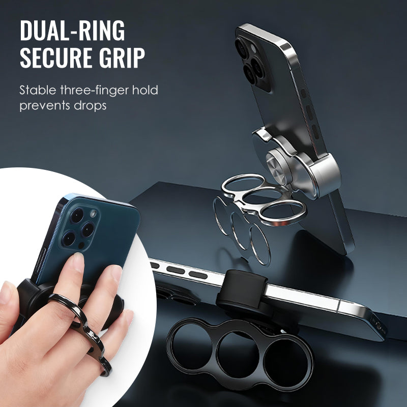 ✨ ✨ Dual-Ring Drei-Finger Handyhalter – 360° Rotation + Magnetische Halterung✨
