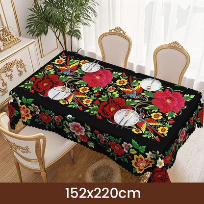 Mexikanische Tischdecke mit Blumenmuster und Wellenrand