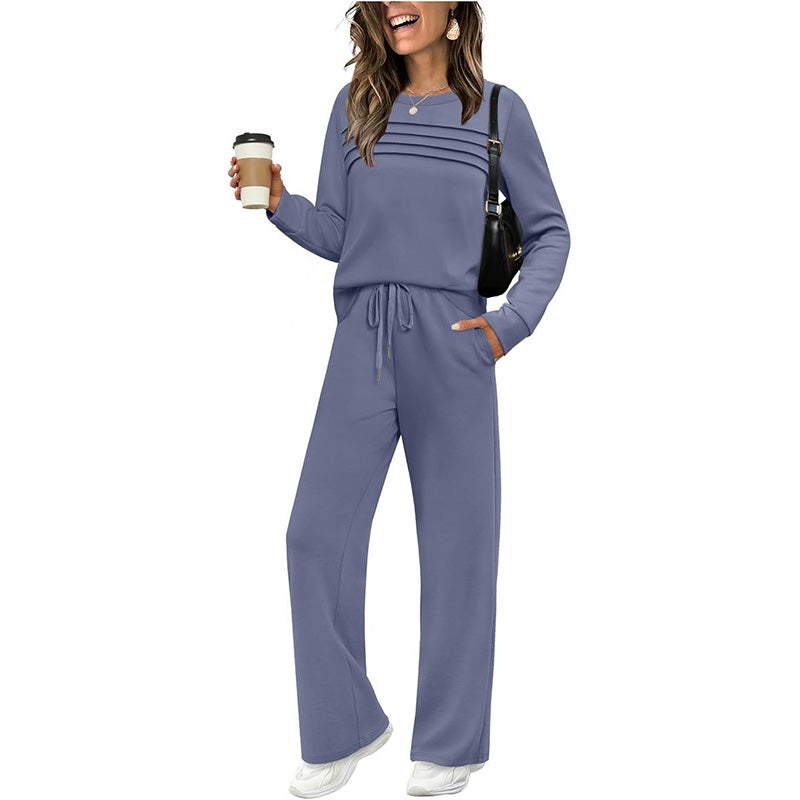 👚👖Set für Damen mit Rundhals-Top und Kordelzughose