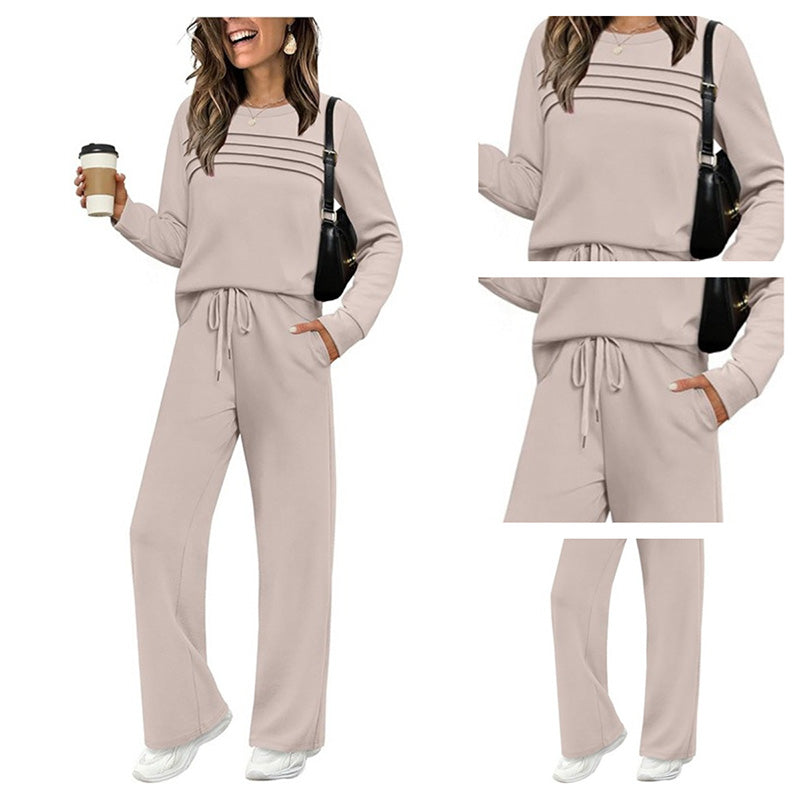 👚👖Set für Damen mit Rundhals-Top und Kordelzughose