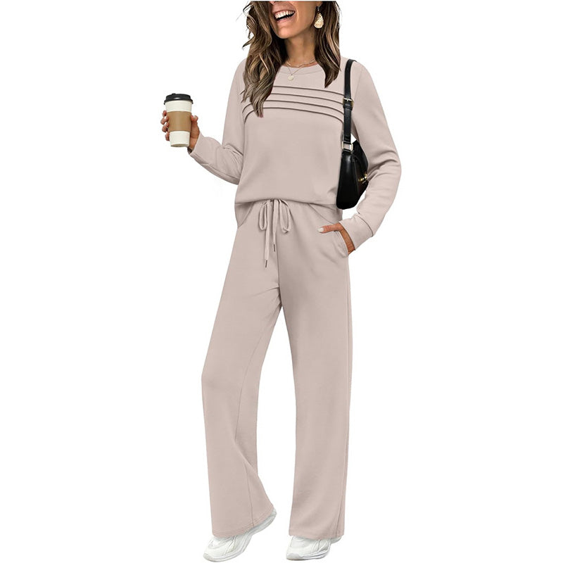 👚👖Set für Damen mit Rundhals-Top und Kordelzughose