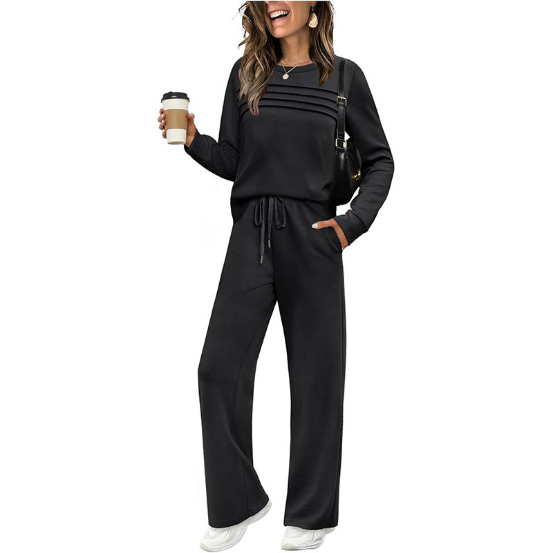 👚👖Set für Damen mit Rundhals-Top und Kordelzughose