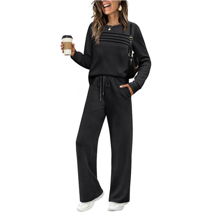 👚👖Set für Damen mit Rundhals-Top und Kordelzughose