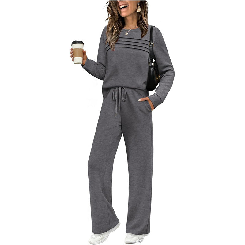 👚👖Set für Damen mit Rundhals-Top und Kordelzughose