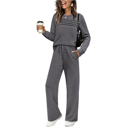👚👖Set für Damen mit Rundhals-Top und Kordelzughose