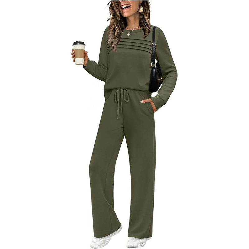 👚👖Set für Damen mit Rundhals-Top und Kordelzughose