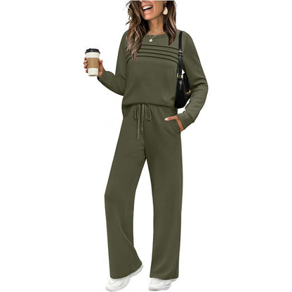👚👖Set für Damen mit Rundhals-Top und Kordelzughose